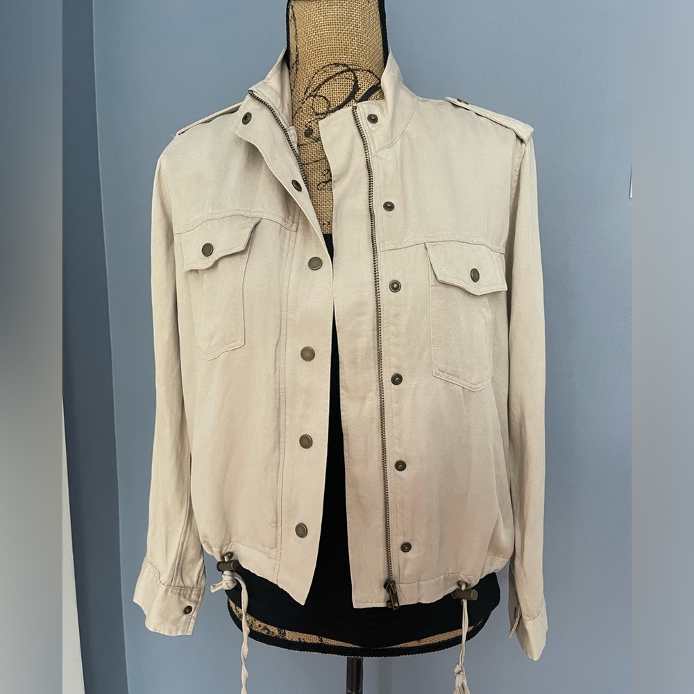 Rails Collins Cargo Jacket in Bone Color Linen Blend Soft Fabric - XS